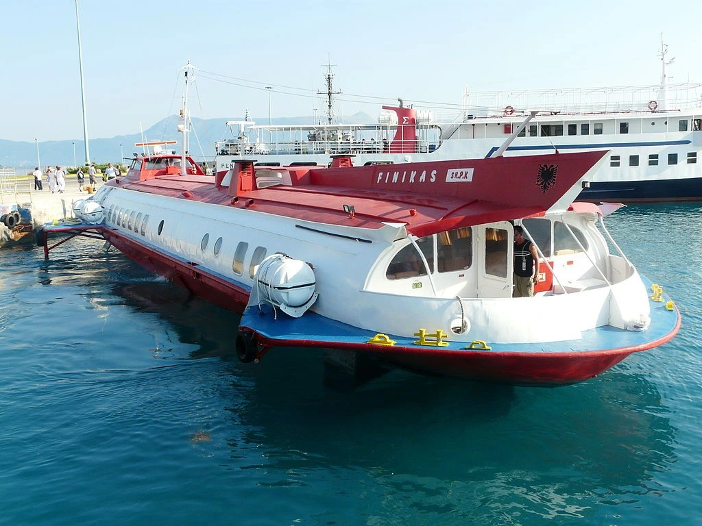 The fast hydrofoil ferry arriving from Corfu to Saranda port.
