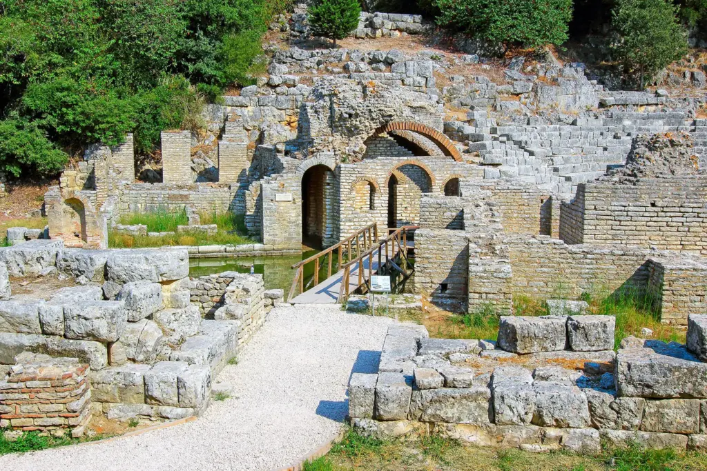 Ancient ruins of Butrint National Park near Ksamil – a must-visit UNESCO site easily reached with a Ksamil car rental."